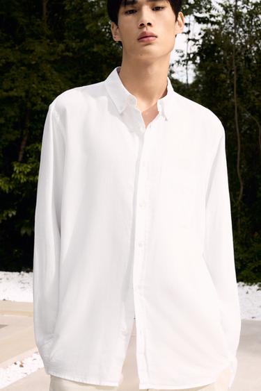 Zara 棉質 - 亞麻襯衫 - 白色