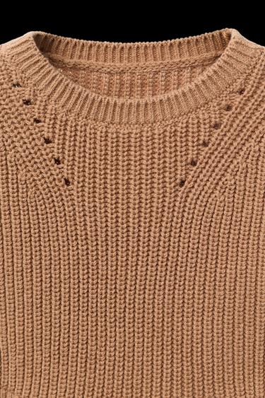 CAMISA BORDADOS FLORES COMBINADA CHALECO PUNTO - Tostado de Zara