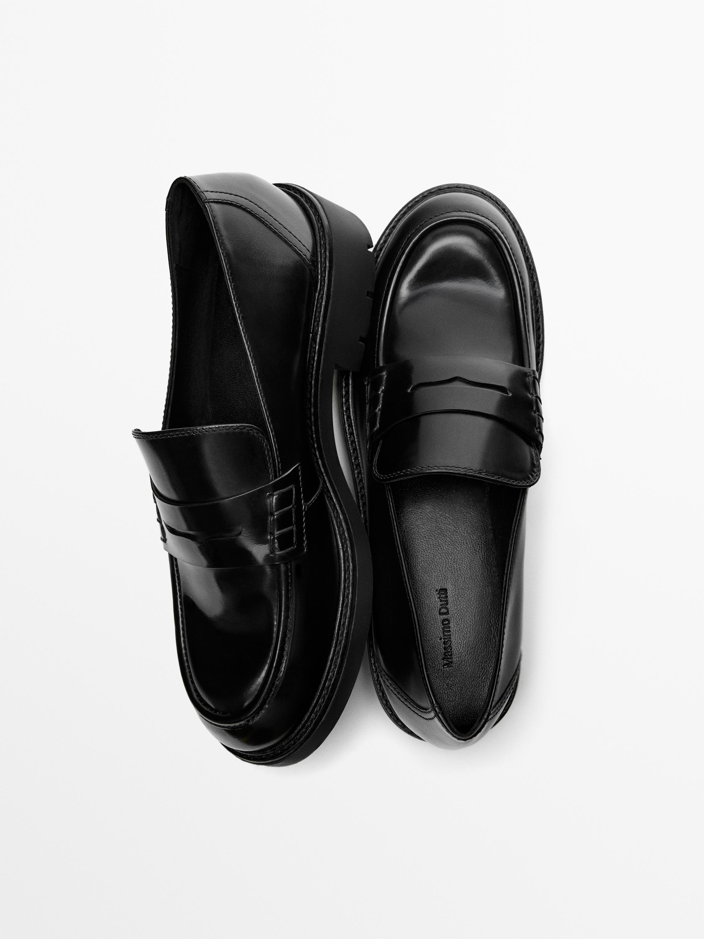 Glossy finish track sole loafers