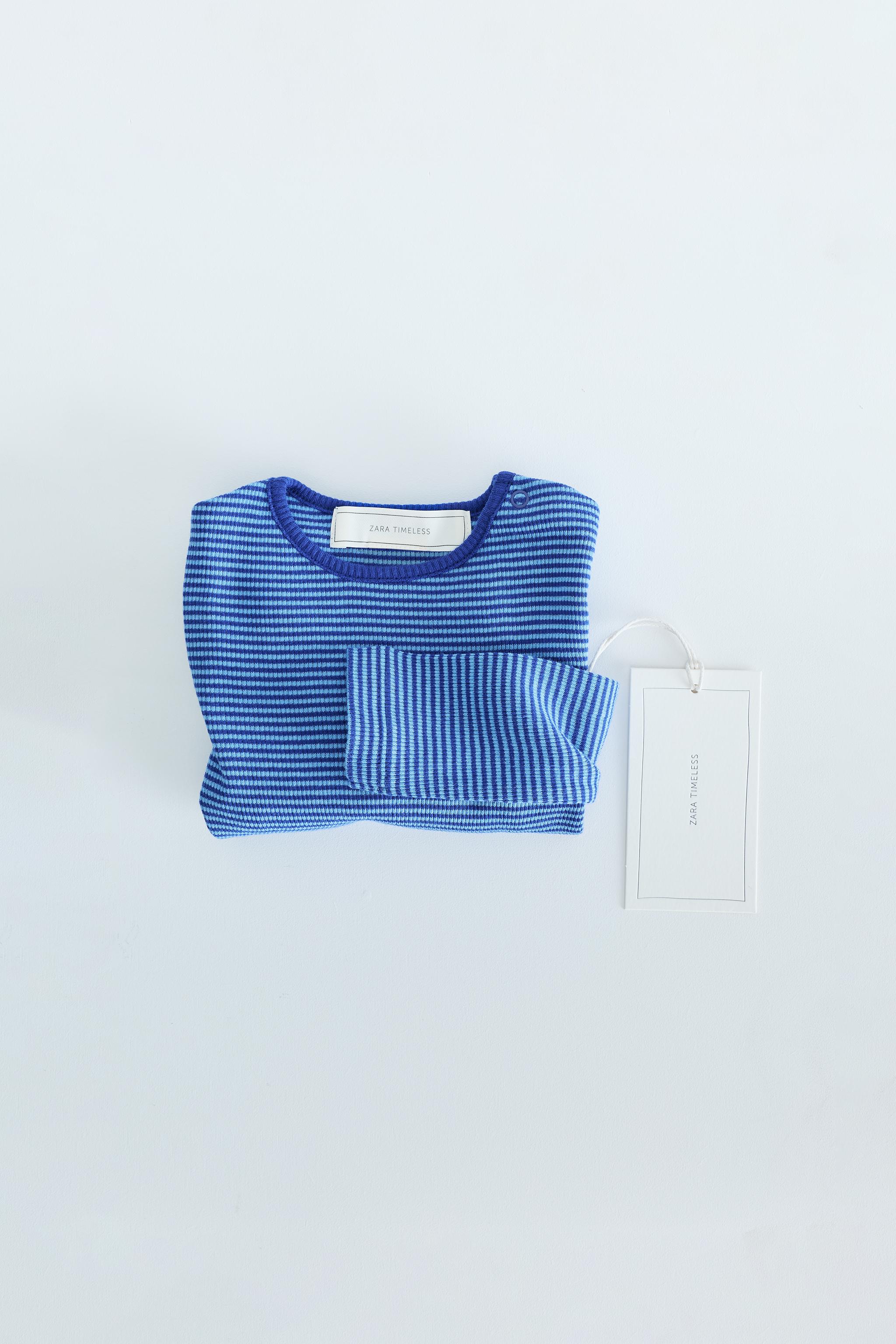 ZARA TIMELESS - CONTRAST TRIM STRIPED BODYSUIT — Blue