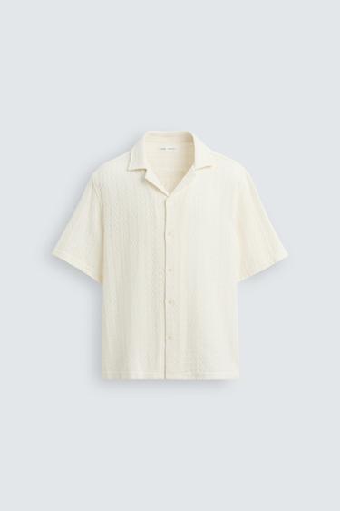 Zara GEOMETRIC JACQUARD SHIRT - Oyster-white