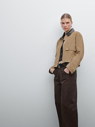 Cazadora combinada piel ante - Marrón claro de Zara