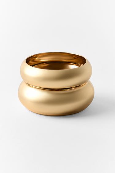 Zara TWO-PACK OF RIGID METAL BRACELETS - Golden