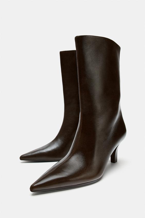 BOTTINES À talons EN CUIR - Marron de Zara - Image 5