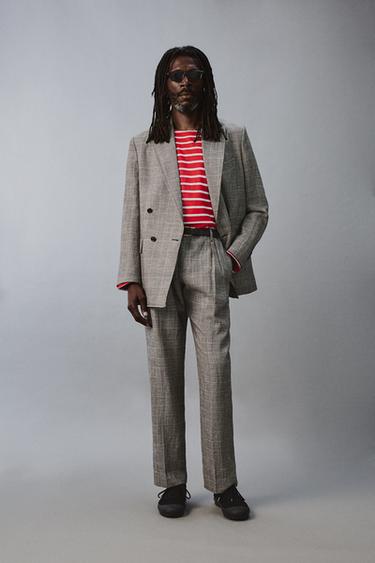 CHECK WOOL BLEND LINEN SUIT TROUSERS AARON LEVINE X ZARA - Black / White by Zara