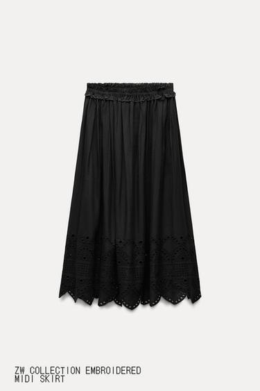 Zara EMBROIDERED MIDI SKIRT ZW COLLECTION - Black