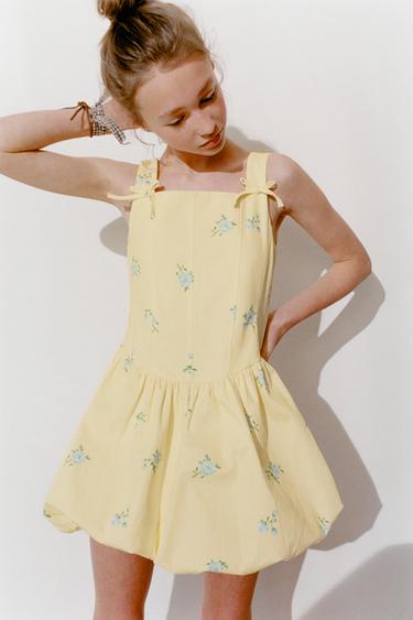FLORAL DRESS WITH BALLOON HEM - Light yellow by Zara