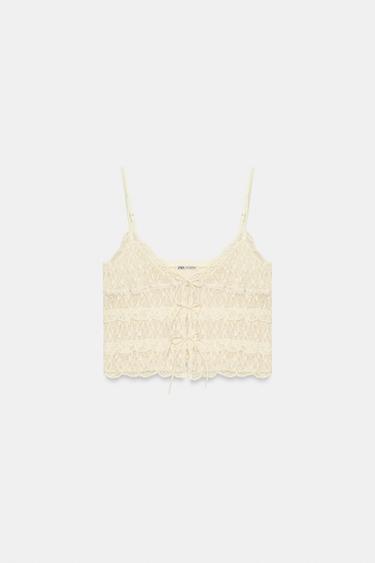 TOP DENTELLE NŒUDS - Jaune clair de Zara - Image 4