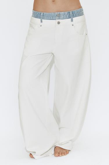 TRF DOUBLE WAISTBAND STRAIGHT-LEG JEANS - White by Zara - Image 1