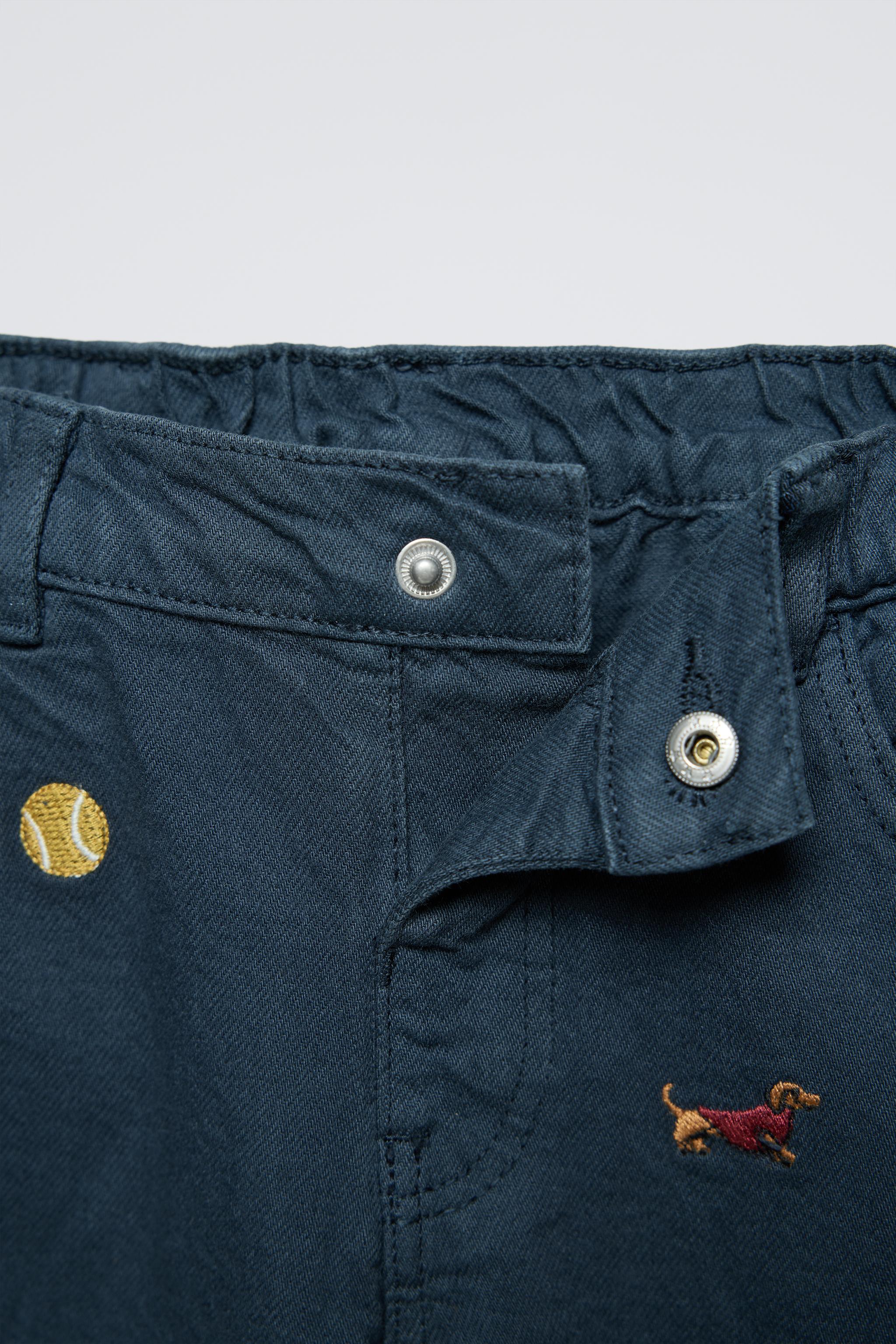 【最終値下げ】bluelea Original embroidery pants EMBROIDERED STRAIGHT TWILL PANTS - Blue / Indigo | ZARA