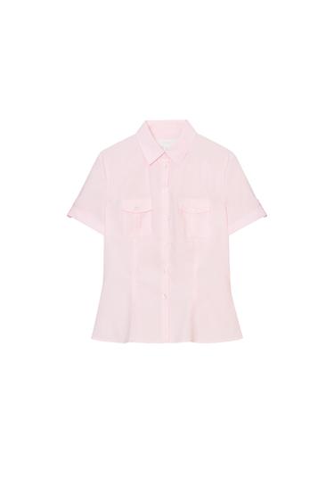 قميص بوبلين مخنصر - وردي الخاص بـ Zara