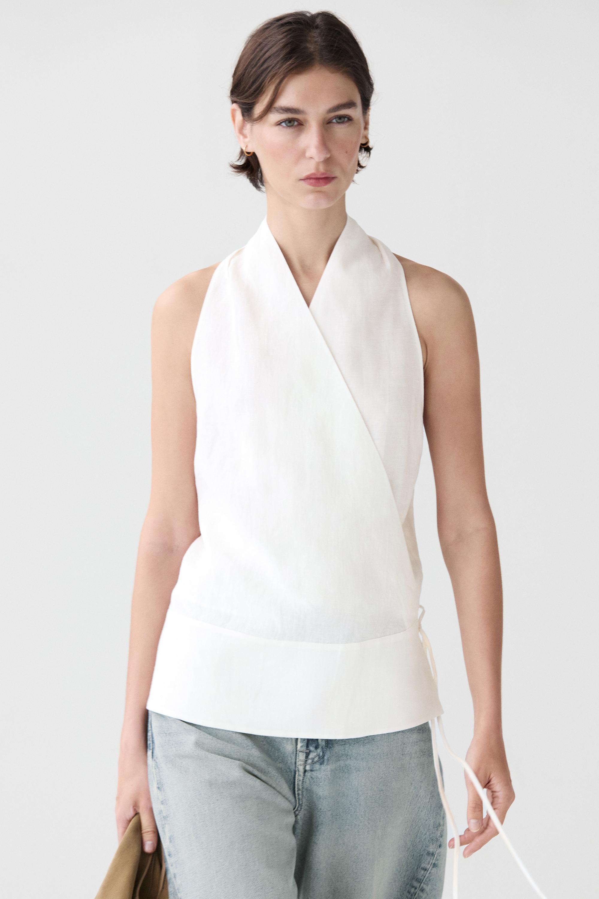 Top croisé détail ceinture 100 % lin