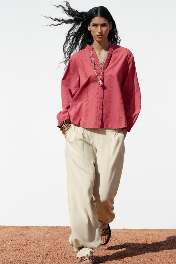 Blusa Bordados Zara Camisa Bordados Perforados Camisa Blanca