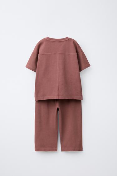 PLAIN WIDE-LEG T-SHIRT AND TROUSERS SET - Aubergine by Zara - Image 2