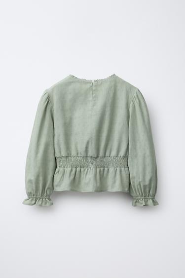 RUFFLE LADDER STITCH SHIRT - Mid-green by Zara - Image 1