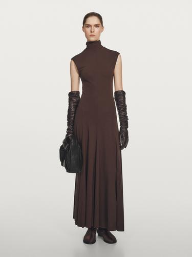 Zara Long high neck dress - STUDIO - Brown