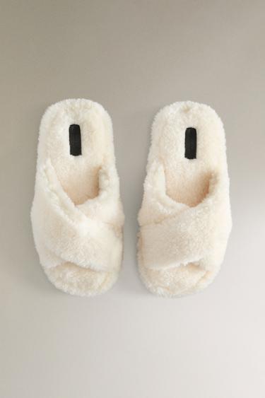CROSSOVER FAUX SHEARLING SLIPPERS - Ecru White by Zara - Image 3