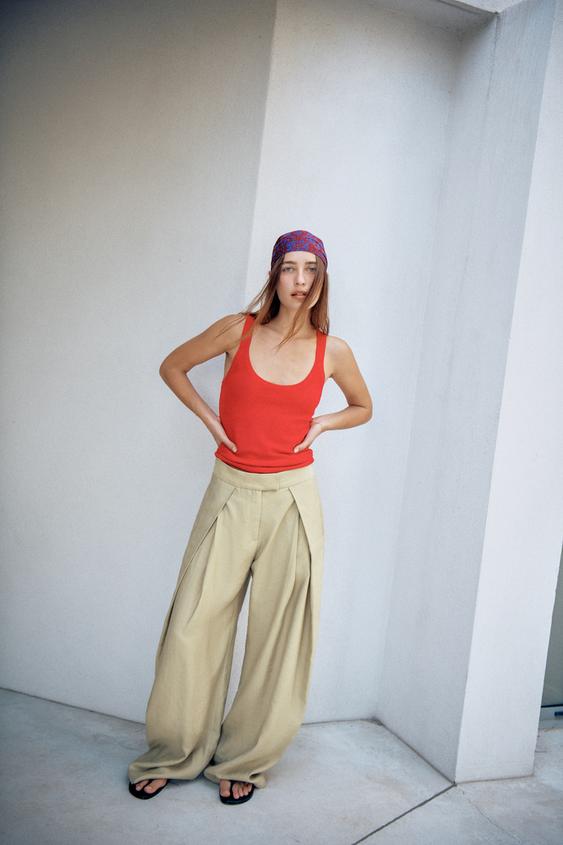 ZW COLLECTION WIDE-LEG DARTED TROUSERS - Olive Green by Zara - Image 0