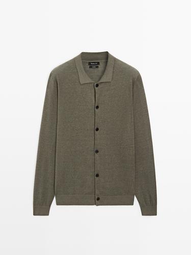 Zara Linen knit cardigan with buttons - Light khaki