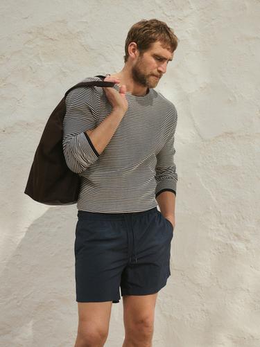 Zara Plain short fit swimming trunks - Navy blue