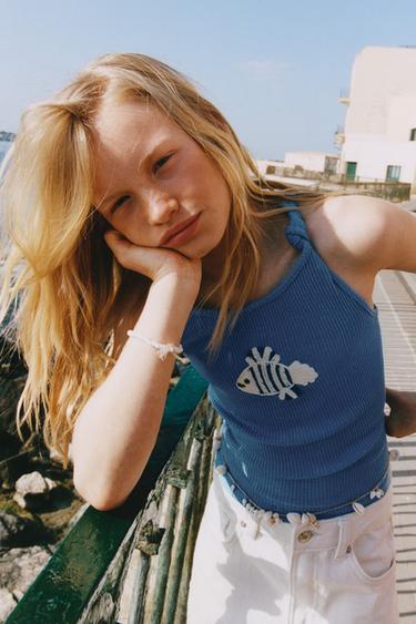 RIBBED TOP WITH KNOTTED FISH DETAIL - Blue by Zara - Image 4