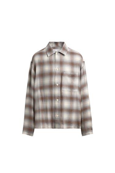 CHECK SHIRT WITH POCKET - Grey / Natural by Zara