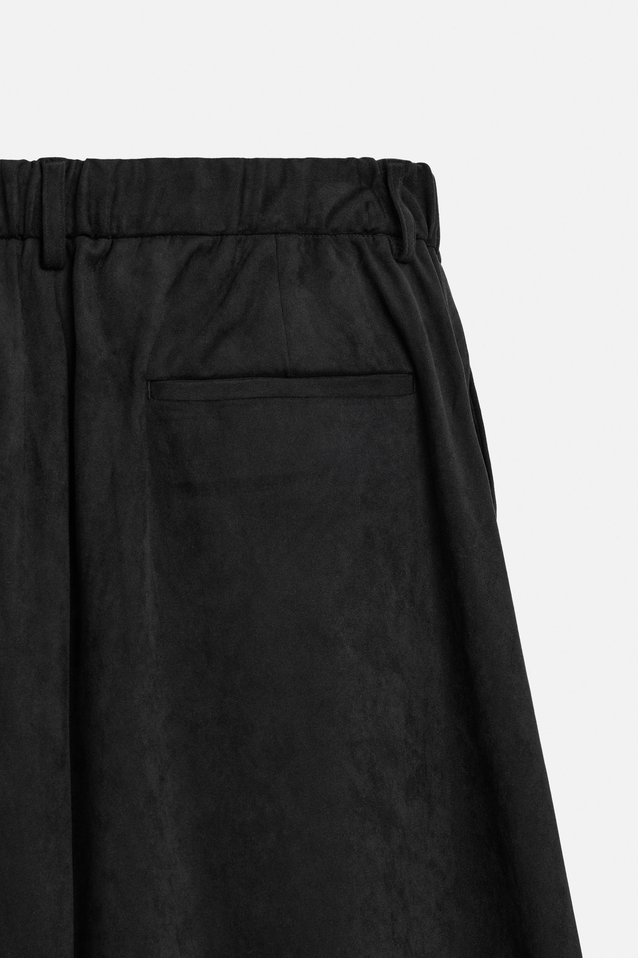 フェイクスエード ワイドレッグパンツ - ブラック | ZARA Japan