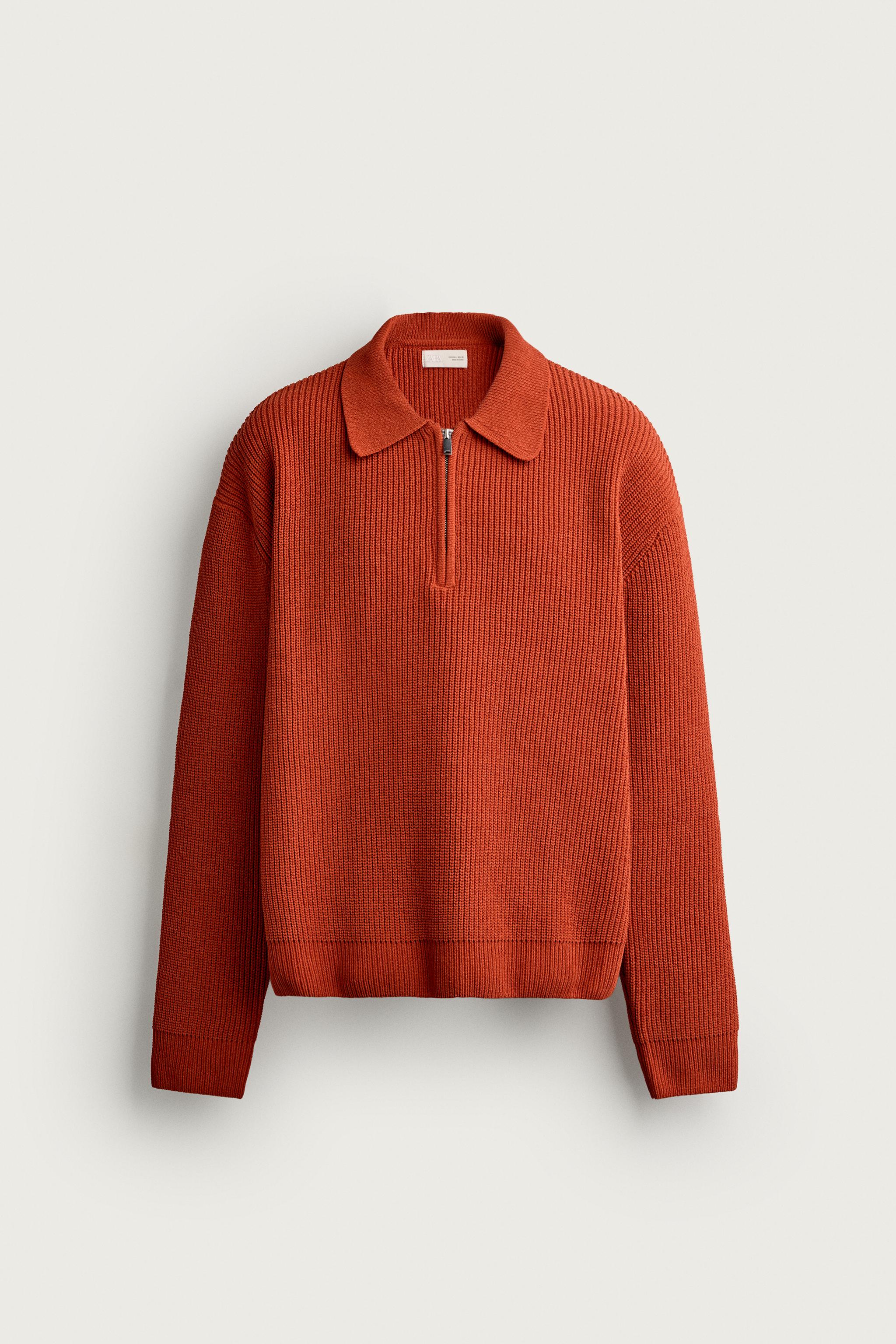 Мужские рубашки Zara QUARTER-ZIP KNIT POLO SHIRT — фото 8