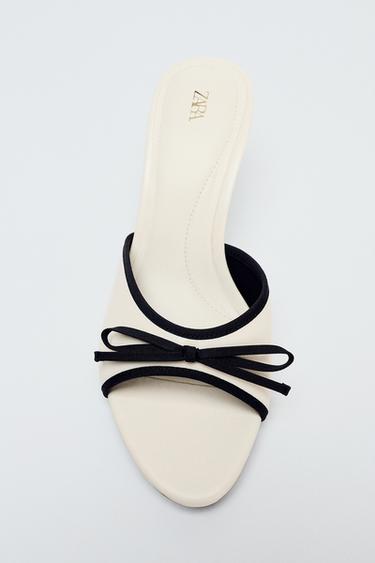 Zara 蝴蝶結細跟穆勒涼鞋 - 白色