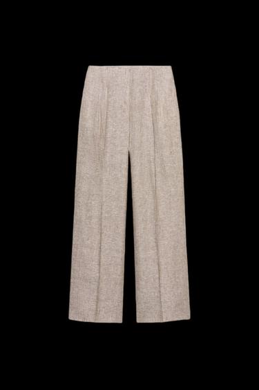 100% LINEN STRAIGHT TROUSERS - Sand / Marl by Zara - Image 0