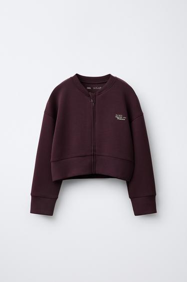 SUDADERA BOMBER CON MODAL TEXTO RELIEVE - Ciruela de Zara - Imagen 0