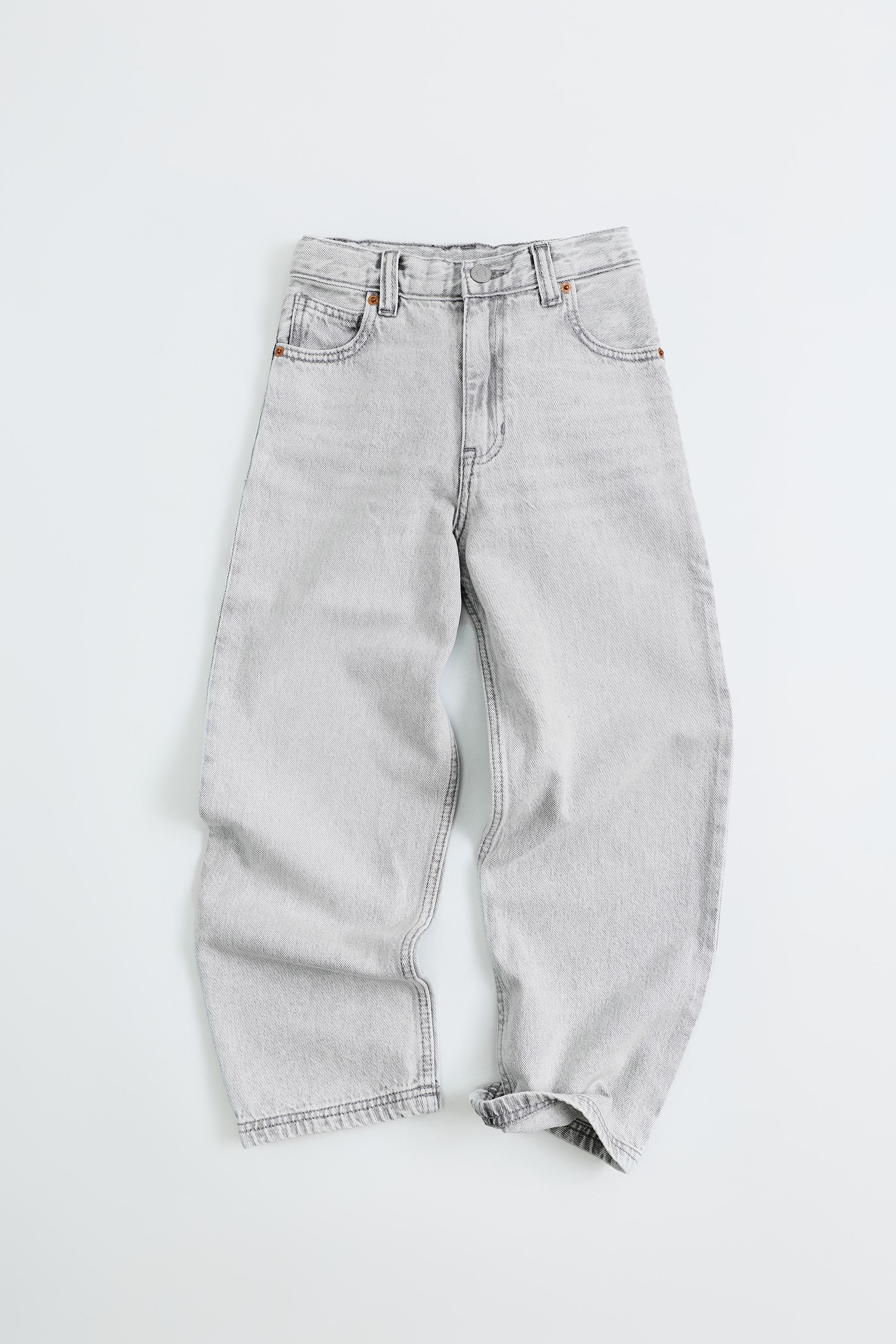 RELAXED BAGGY DENIM PANTS — Light gray