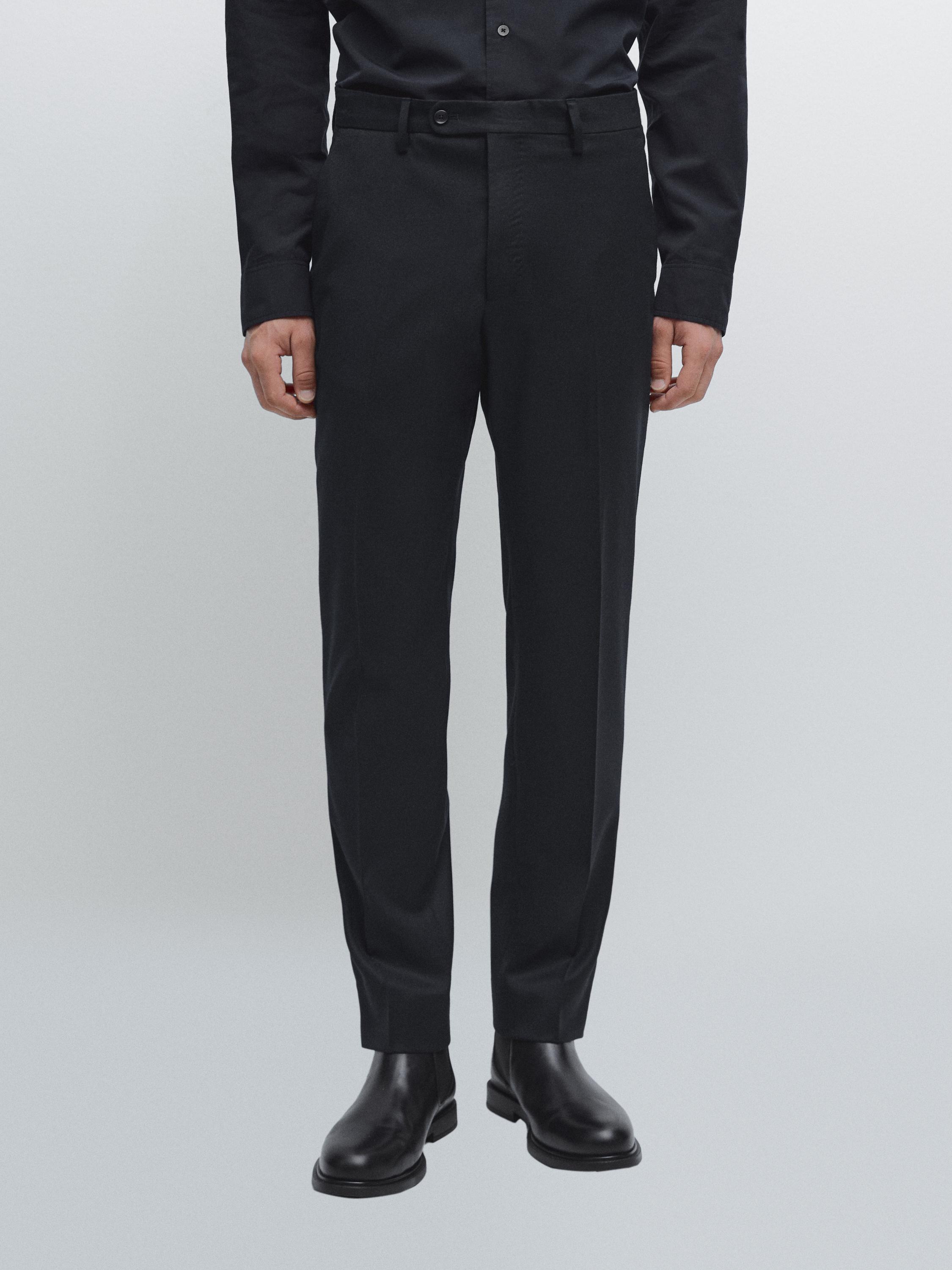 Wool blend flannel suit trousers