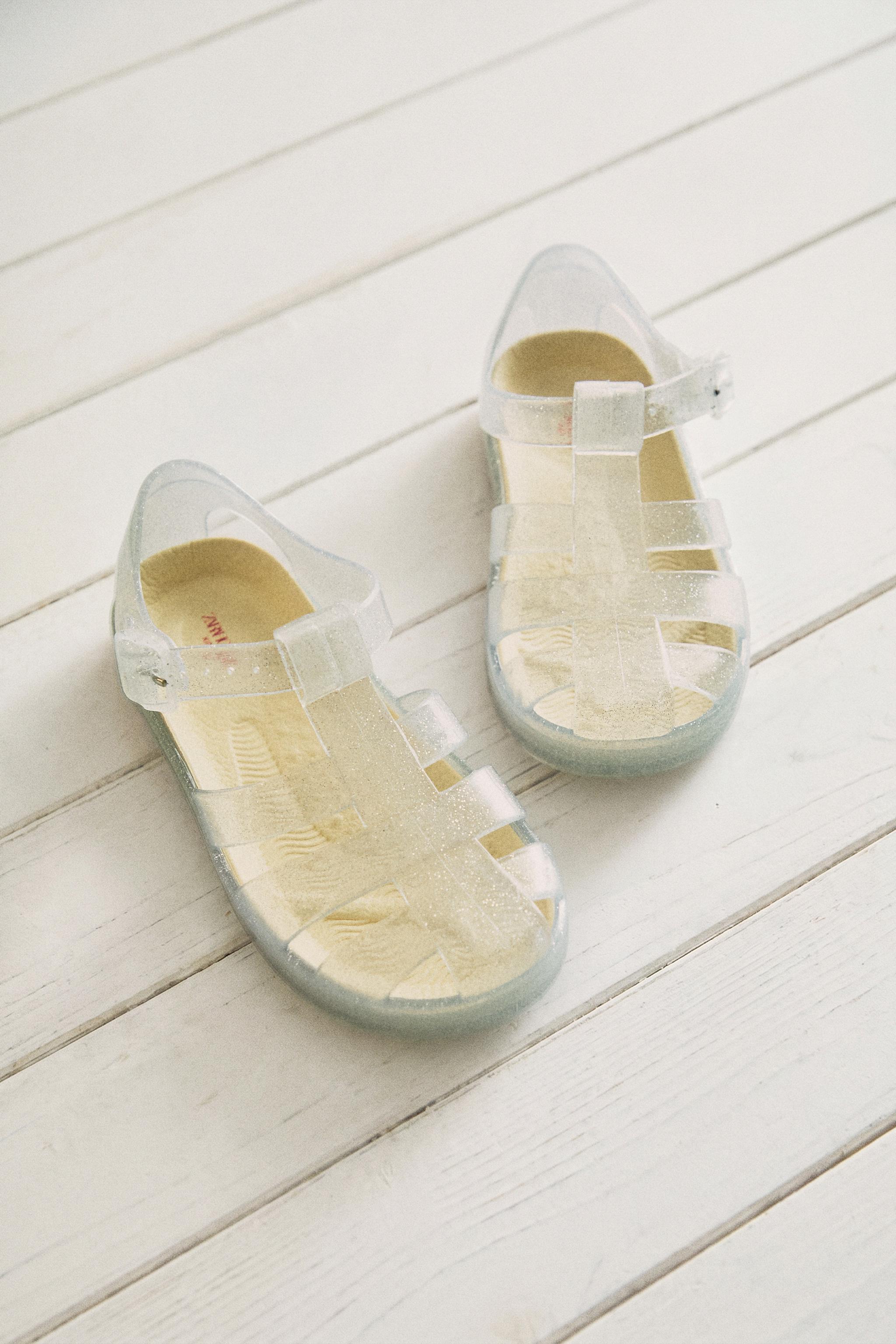 KIDS GLITTER CAGE SANDALS — Transparent
