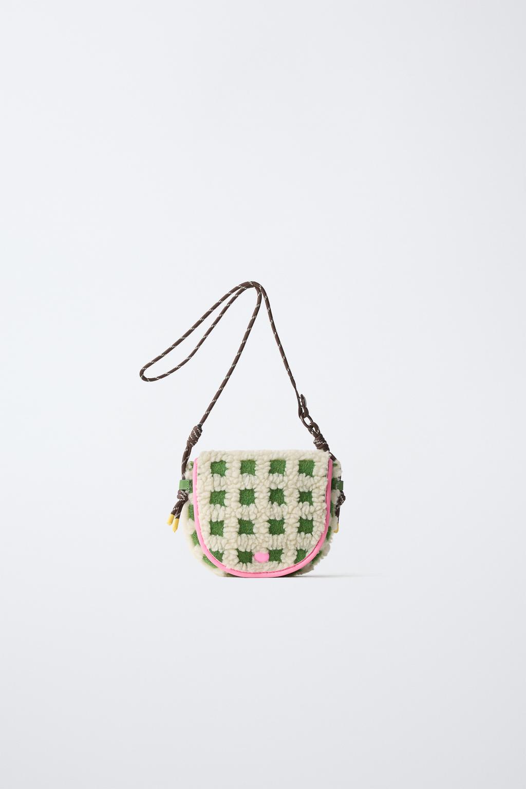 CHECK FAUX SHEARLING CROSSBODY BAG