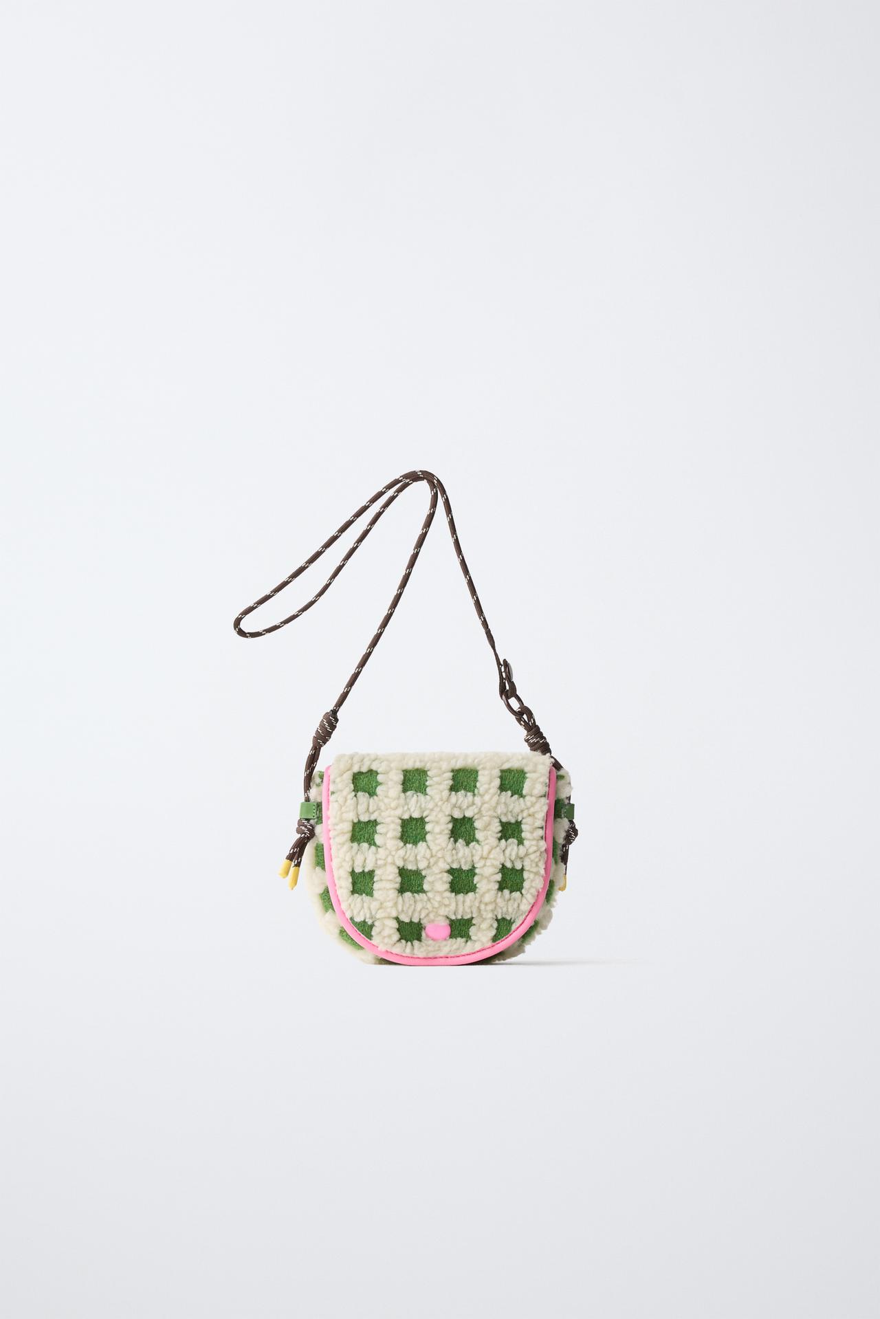 SHEARLING PLAID CROSSBODY BAG — Multi-color