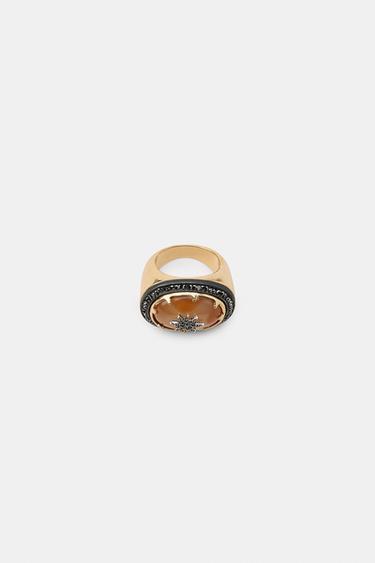 ANILLO OVALADO PIEDRA BRILLOS - Dorado de Zara