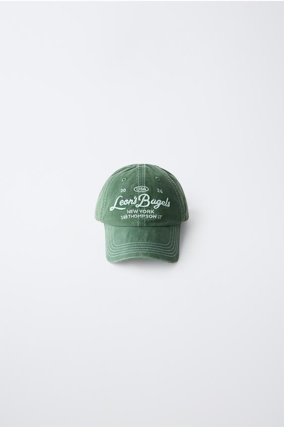 Zara LEON'S BAGELS ® EMBROIDERED WASHED CAP - Dark green - Image 0