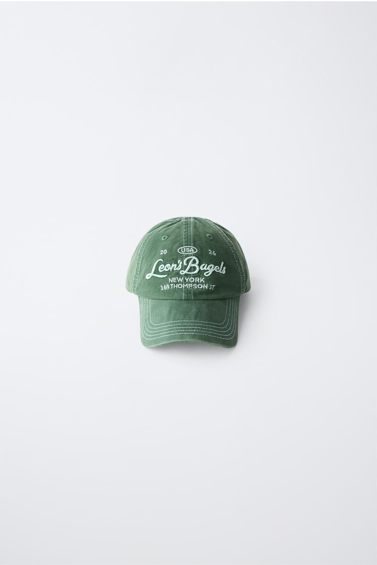 LEON'S BAGELS ® EMBROIDERED WASHED CAP — Dark green