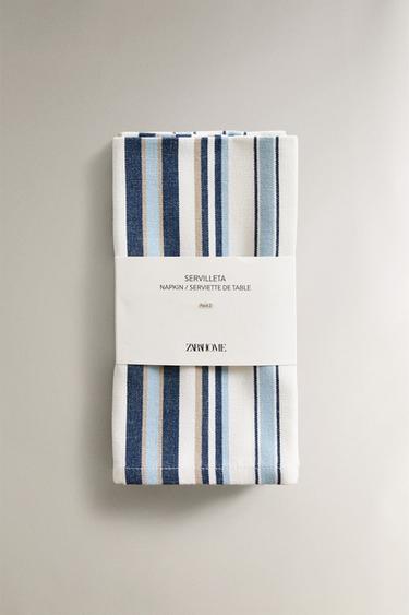 NAPKIN WITH IRREGULAR STRIPES (PACK OF 2) - Blue by Zara - Image 4