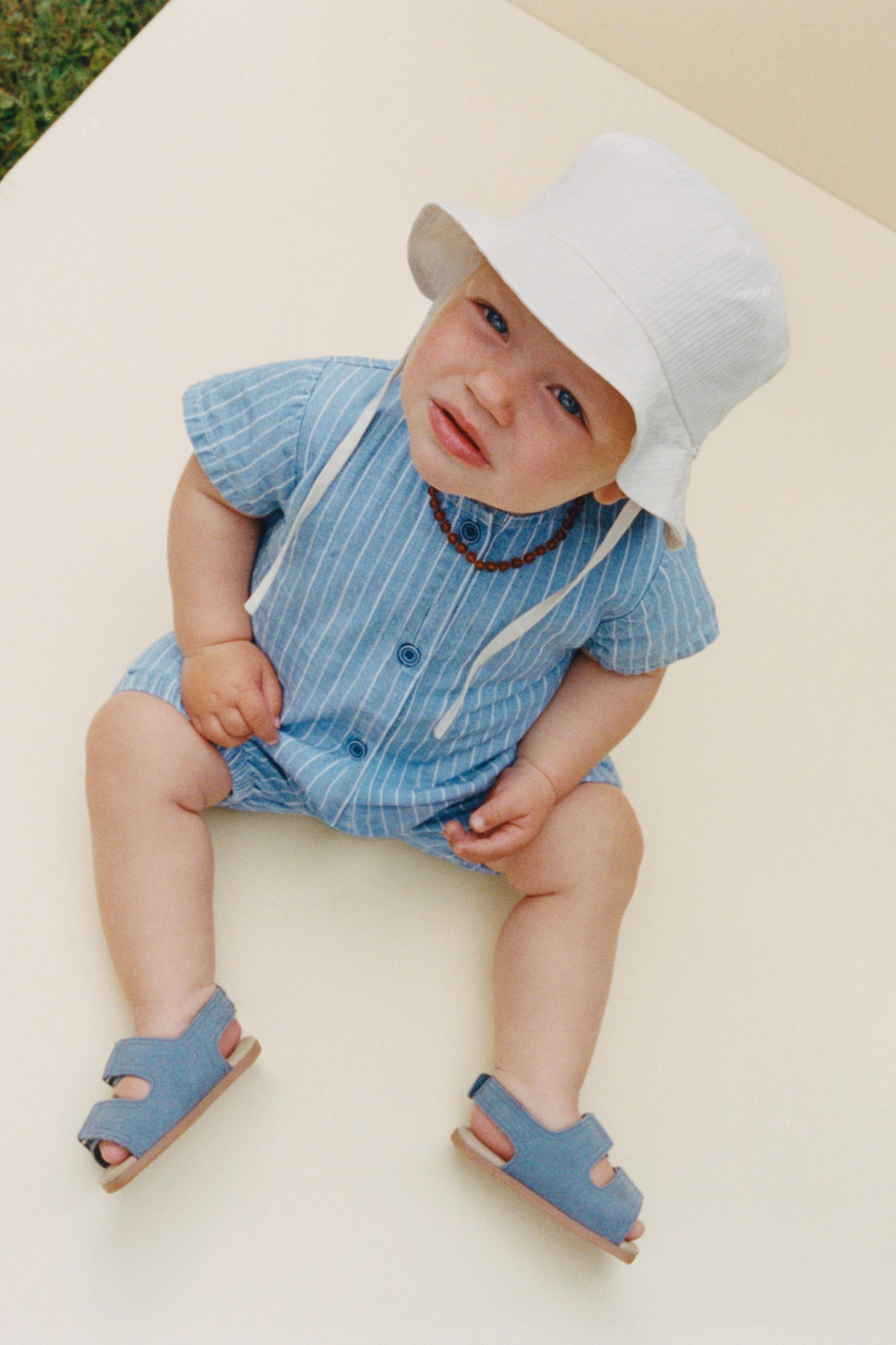STRIPED ROMPER — Mid-blue