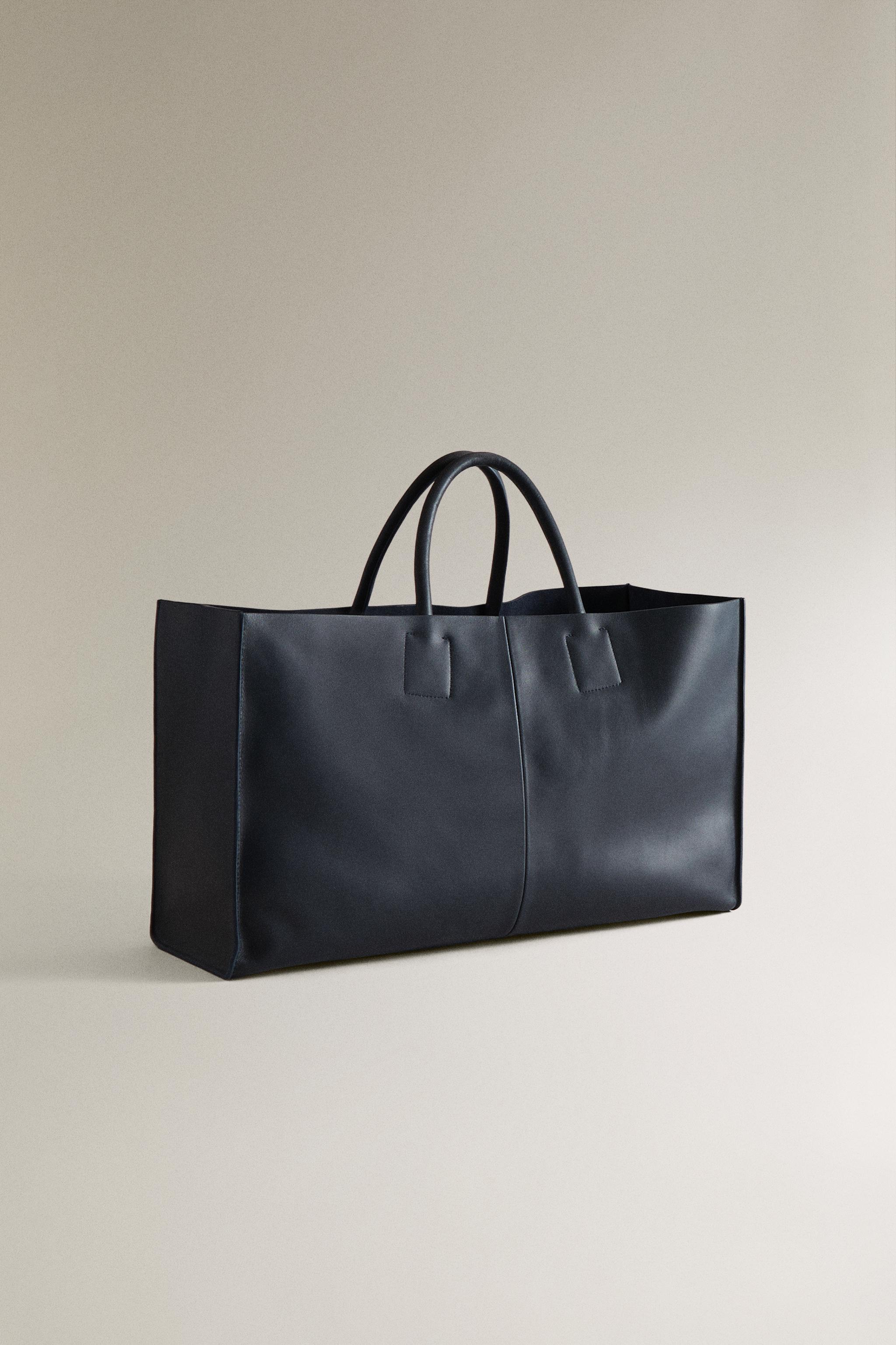 LEATHER TOTE BAG — Navy Blue
