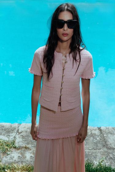 CASACO DE TRICÔ COM BABADOS - Rosa da Zara