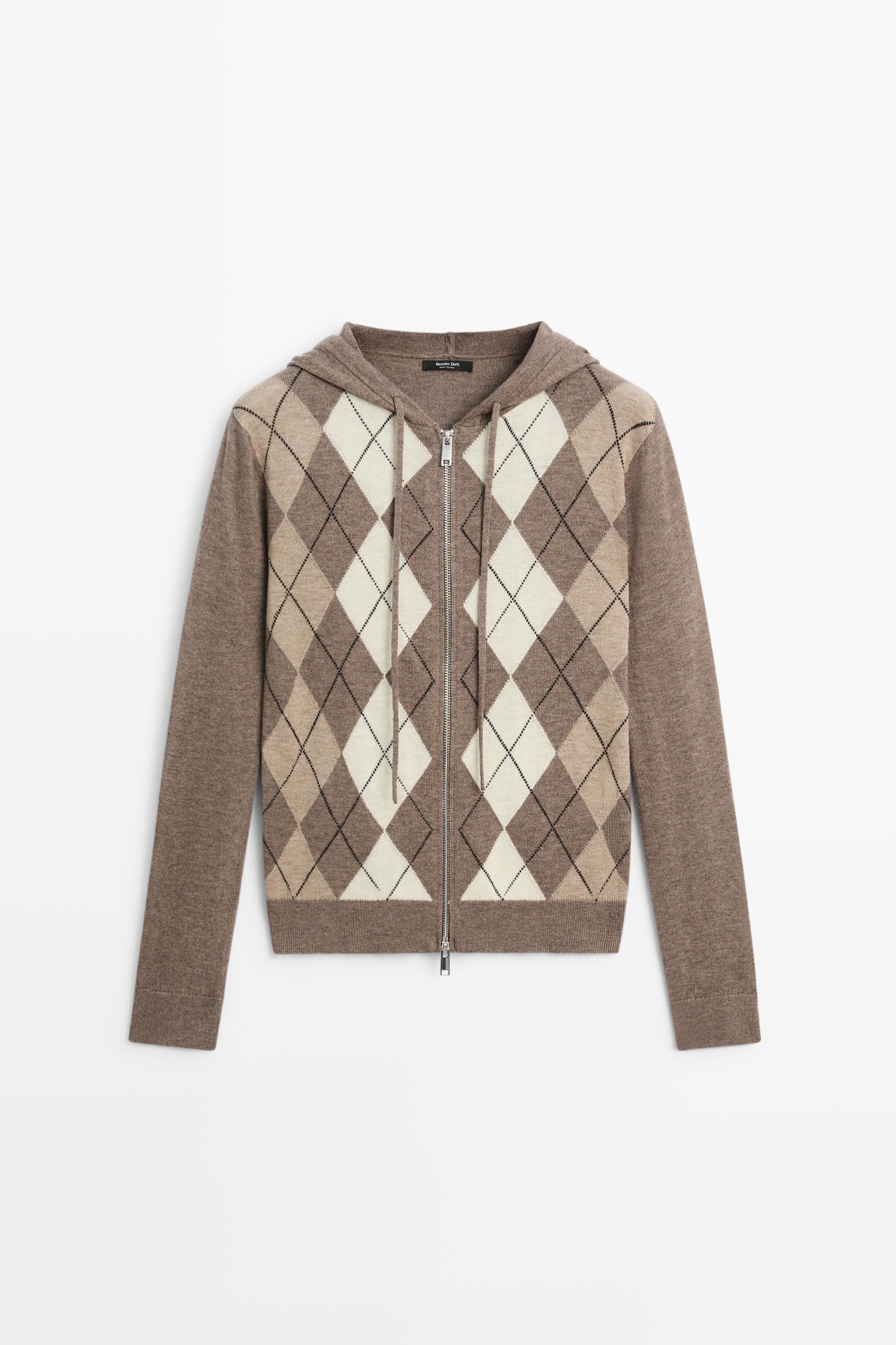 Hooded zip-up knit cardigan