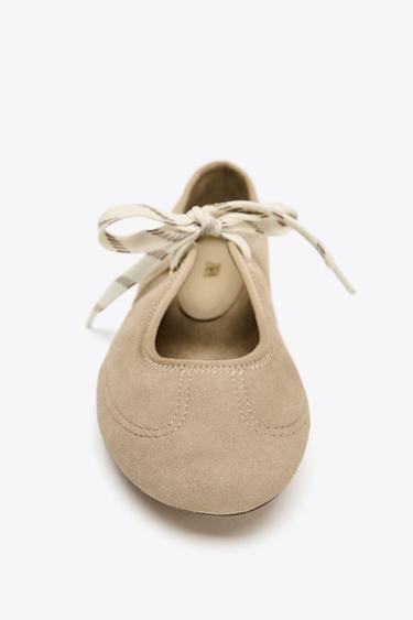 SPLIT SUEDE LACE-UP BALLERINAS - Sand Brown by Zara - Image 4