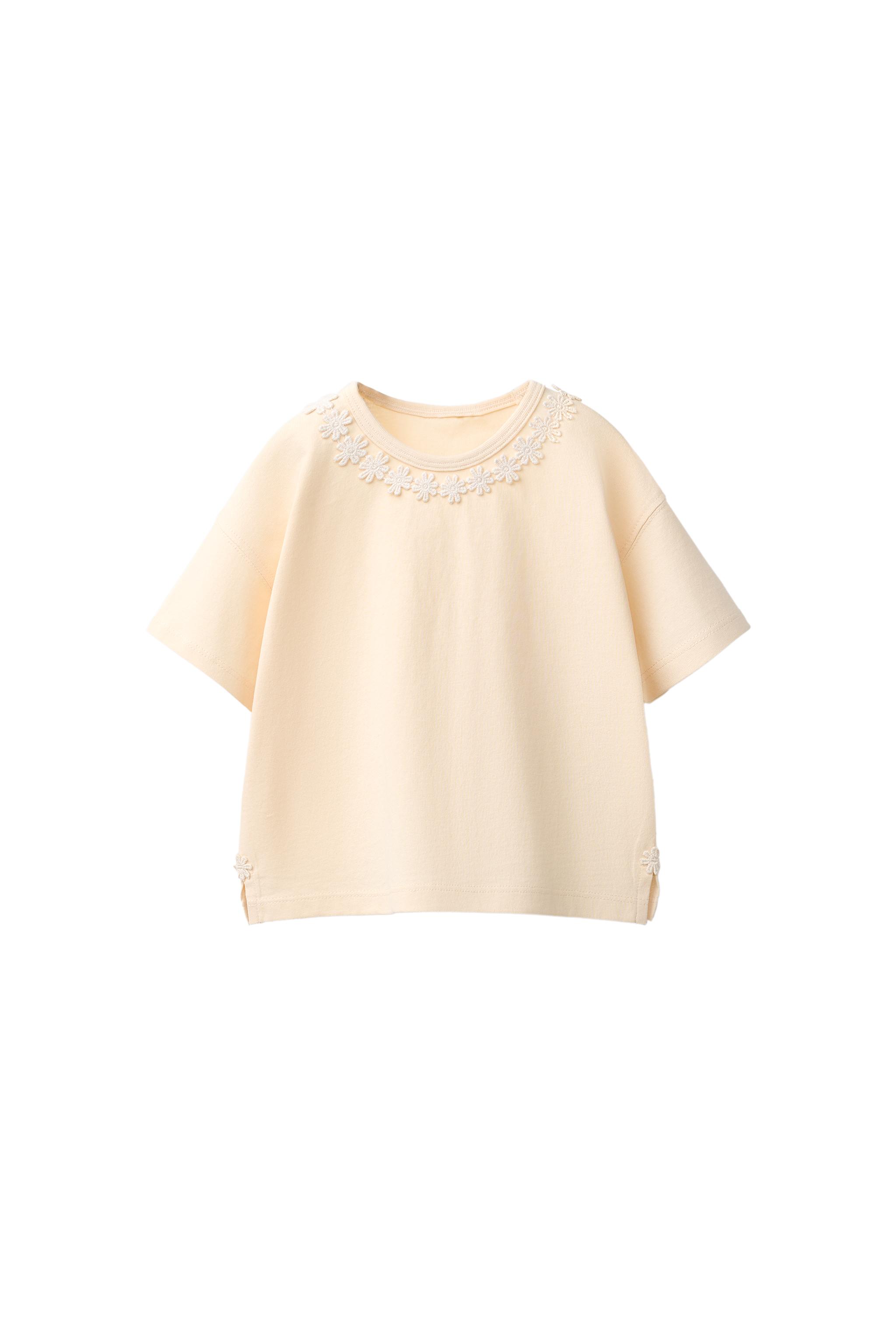 DAISY LACE T-SHIRT — Mid-ecru
