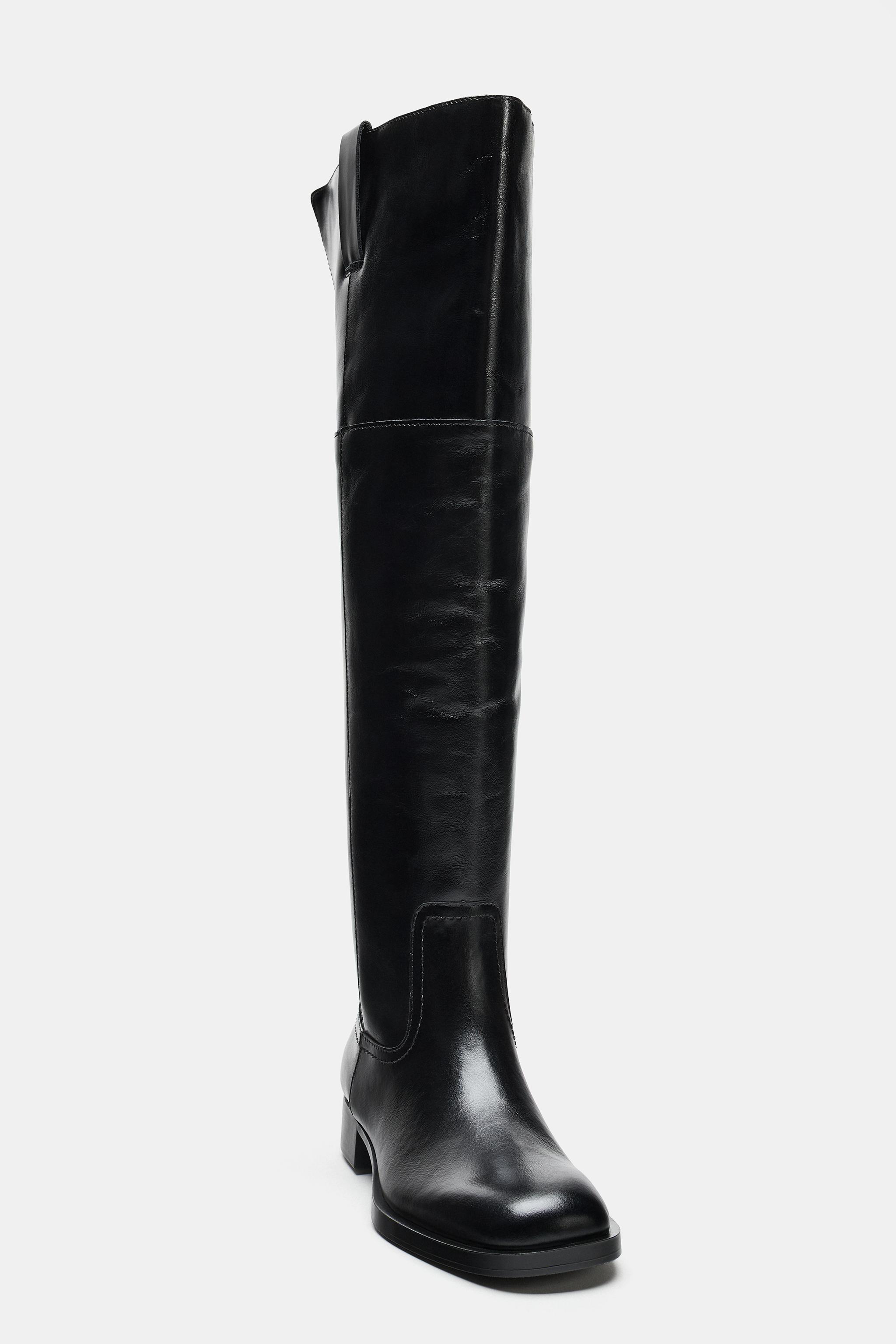 FLAT LEATHER TALL BOOTS