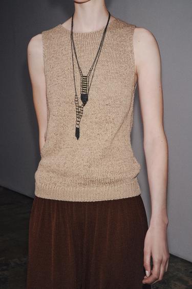 Zara RUSTIC KNIT TOP - SAND/BROWN - Image 0