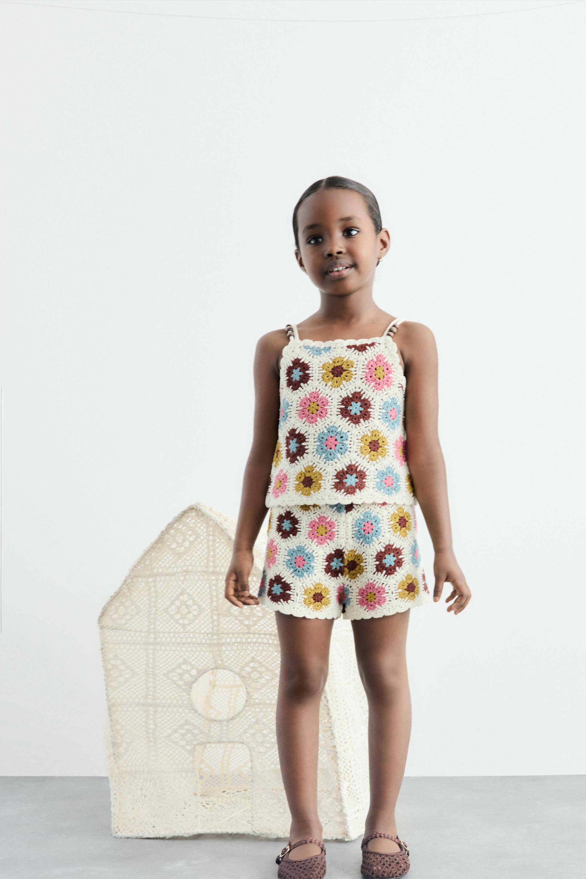 FLORAL AND BEADED CROCHET KNIT TOP Multicoloured ZARA United