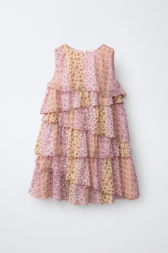 VESTIDO DE BABADOS PATCHWORK - Multicolor da Zara - Imagem 0